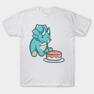 Cute Triceratops with cake, Dino, Dinosaur T-Shirt